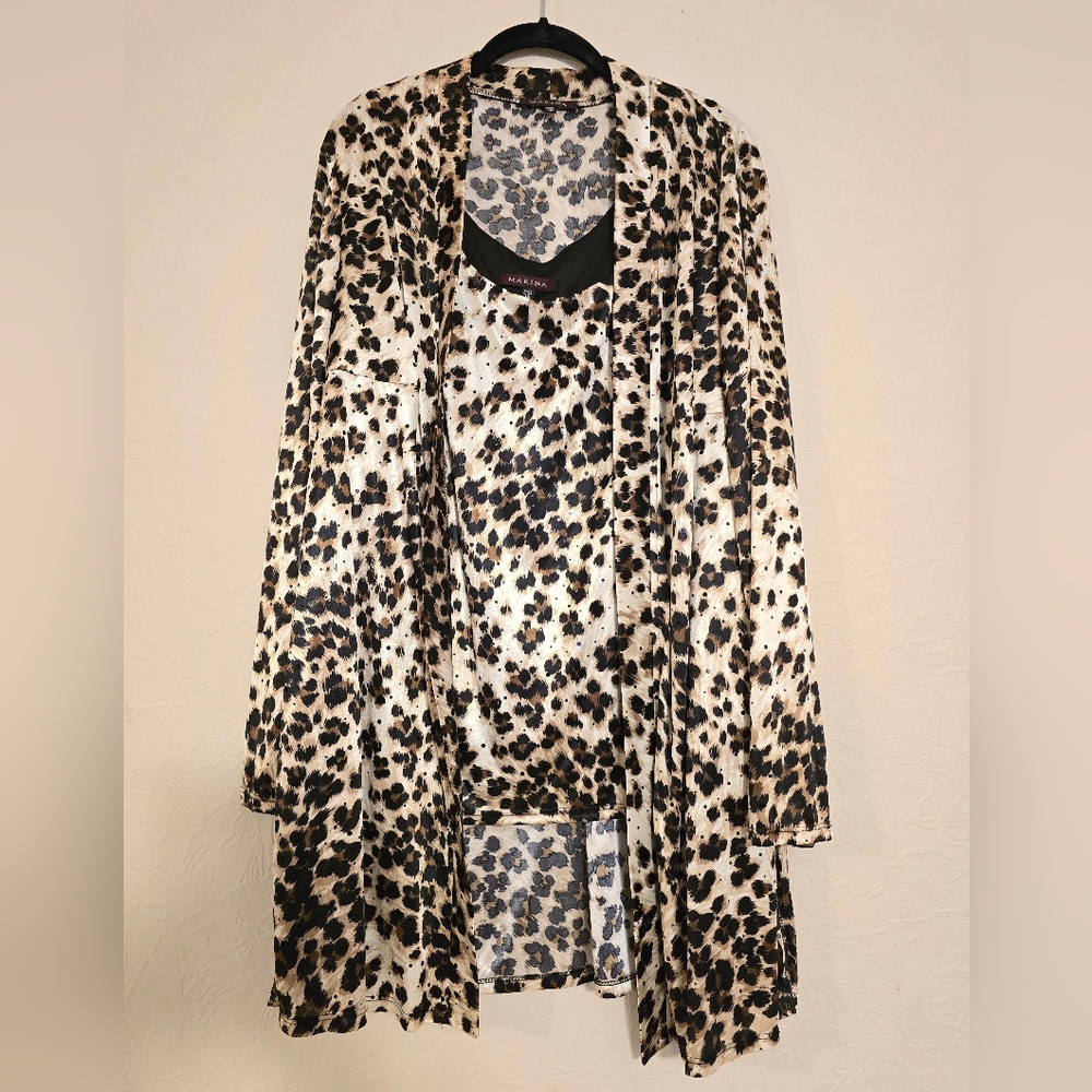 MARINA 2pc Animal Print Women's Cardigan & Tank Set Size 1X